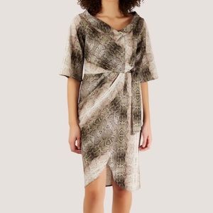 Snake skin print collar wrap dress